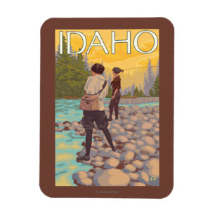 Women Fly FishingIdahoVintage Travel Poster Magnet