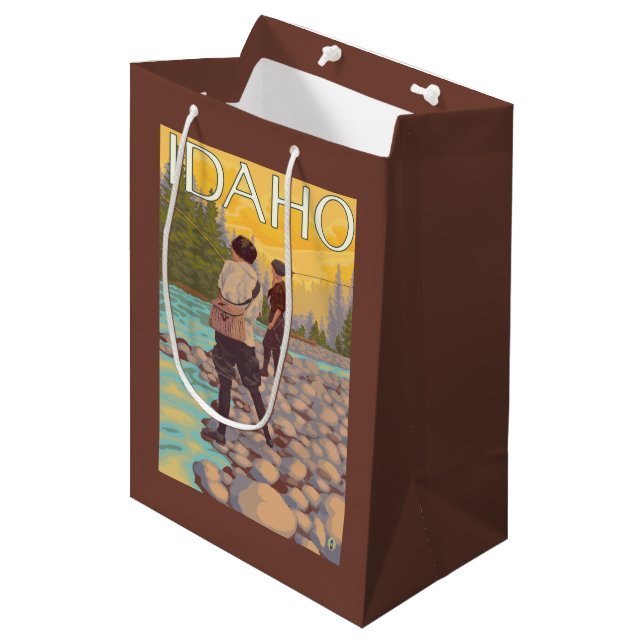 Women Fly FishingIdahoVintage Travel Poster Medium Gift Bag (Front Angled)