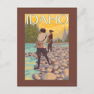 Women Fly FishingIdahoVintage Travel Poster Postcard
