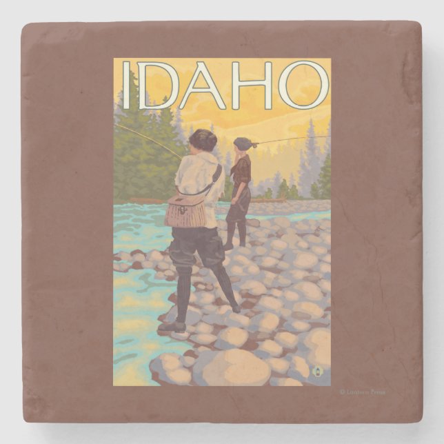 Women Fly FishingIdahoVintage Travel Poster Stone Coaster (Front)