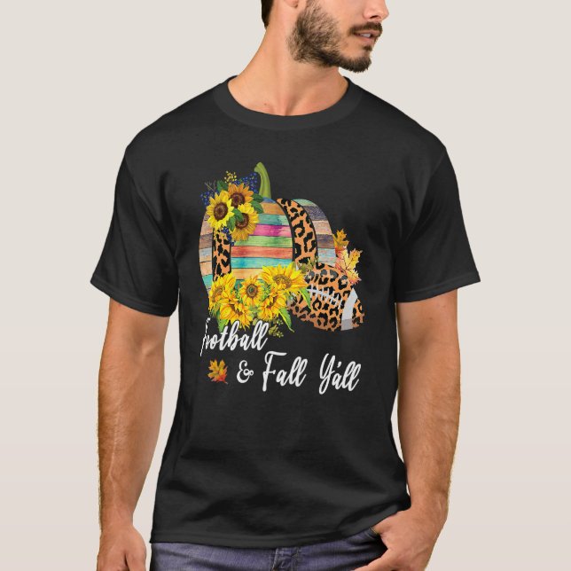Women Football And Fall Y'all Leopard Pumpkin Sunf T-Shirt (Front)