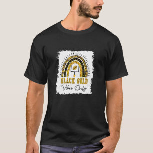 Women Football Black Gold Vibe Only Rainbow Leopar T-Shirt