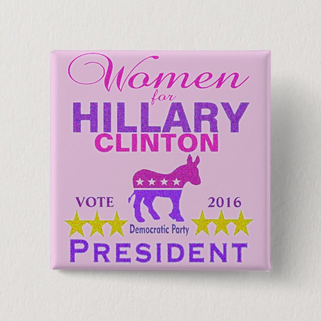 Women for Hillary Clinton President Think Pink 15 Cm Square Badge (Front)