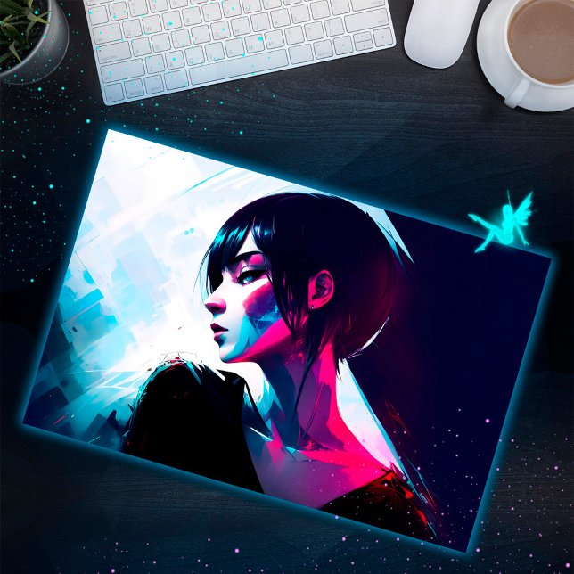 Women Fractal Neon Cyber Light and Dark Stylish Postcard (Creator Uploaded)