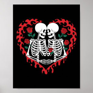 Women Funny Valentine Skull And Red Blood Horror Poster