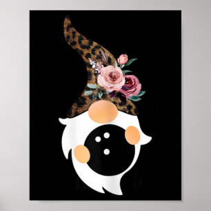 Women Girls Cute Bowling And Gnome With Leopard Fl Poster