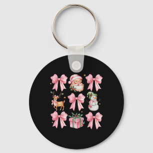 Women Girls Kids Coquette Pink Christmas Tree Sant Key Ring