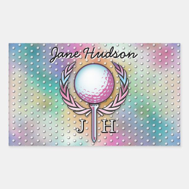 Women Golfer Custom Monogram Design Rectangular Sticker (Front)