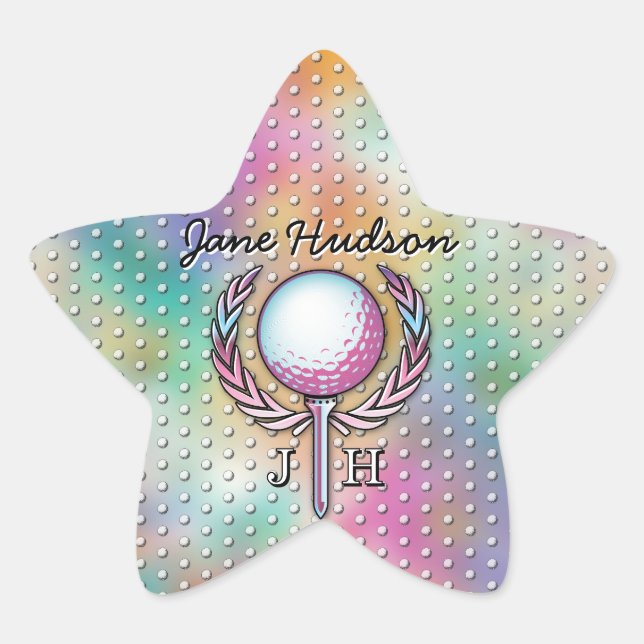 Women Golfer Custom Monogram Design Star Sticker (Front)