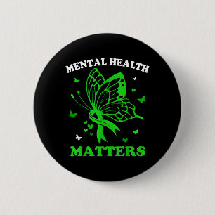 Women Green Ribbon Butterfly Mental Health 6 Cm Round Badge