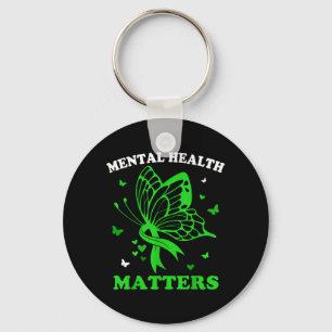 Women Green Ribbon Butterfly Mental Health Key Ring