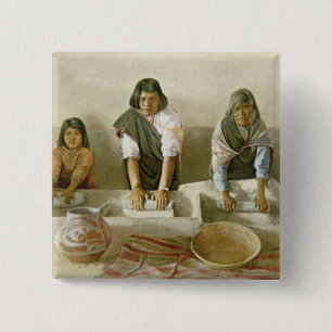 Women Grinding Corn, Pueblo of Laguna, c.1905 (col 15 Cm Square Badge
