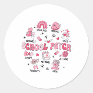 Women Groovy School Psychologist Retro Valentines Classic Round Sticker