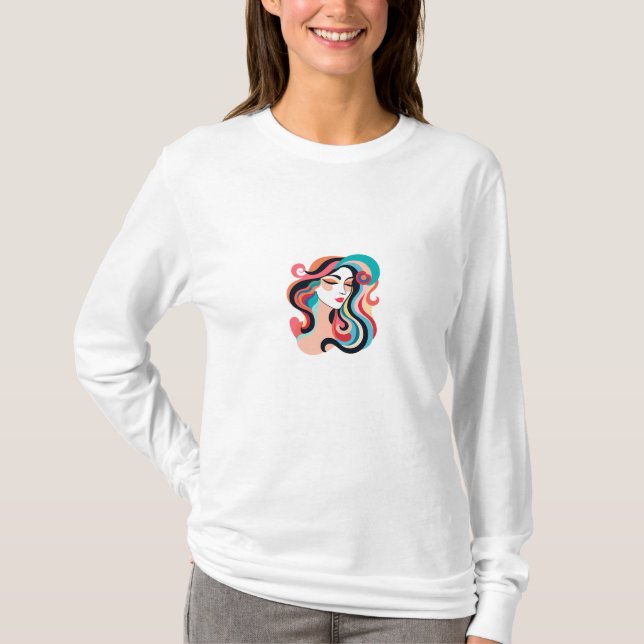 Women Hair In The Style Of Playful Line Drawings T-Shirt (Front)