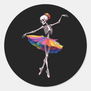 Women Halloween Dancing Skeleton Rainbow Ballerina Classic Round Sticker