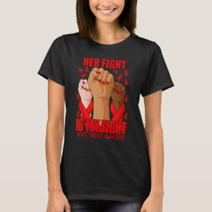 Women Hand Her Fight Is My Fight Red Heart Disease T-Shirt