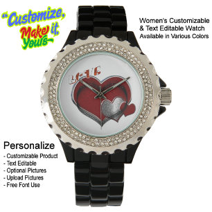 Women Heart Magic White Rhinestone Black Enamel Watch