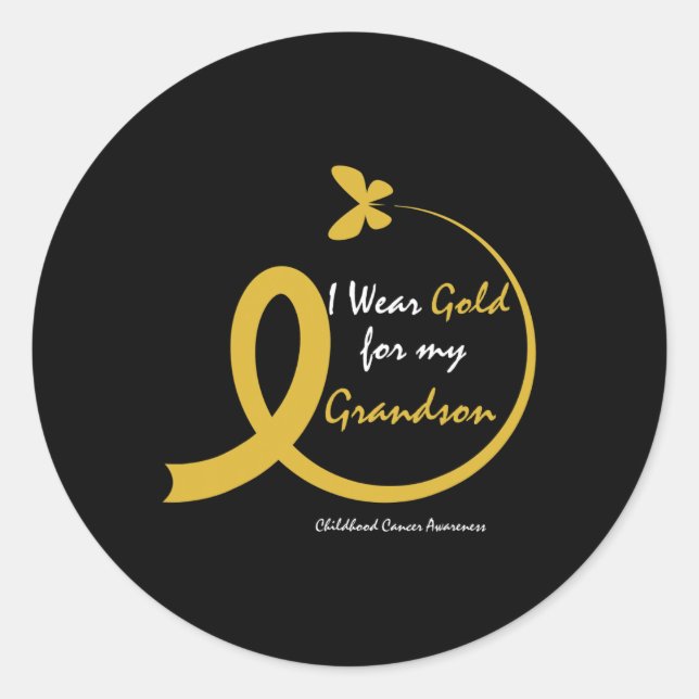Women I Wear Gold For My Grandson Childhood Cancer Classic Round Sticker (Front)