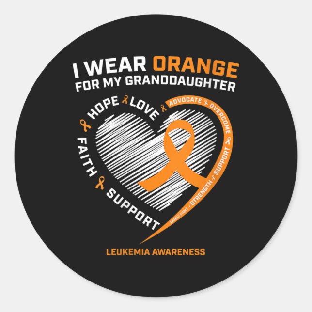 Women I Wear Orange For My Granddaughter Leukaemia Classic Round Sticker (Front)