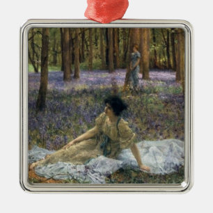 Women in a Woodland Landscape with Bluebells Metal Tree Decoration