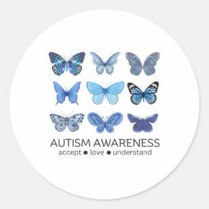 Women In April We Wear Blue Butterfly Autism Menta Classic Round Sticker
