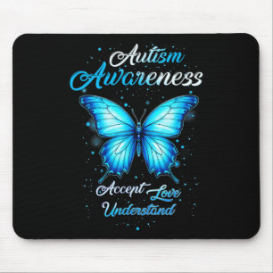 Women In April We Wear Blue Butterfly Autism Menta Mouse Pad