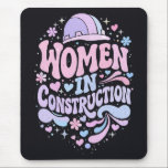 Women In Construction Retro Empowerment Mouse Pad<br><div class="desc">Bold retro lettering with colorful helmet,  hearts and floral accents celebrating women in construction. A vibrant empowerment statement for female builders,  tradeswomen and strong women in skilled trades.</div>