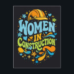 Women In Construction Retro Empowerment Postcard<br><div class="desc">Bold retro lettering with colorful helmet,  hearts and floral accents celebrating women in construction. A vibrant empowerment statement for female builders,  tradeswomen and strong women in skilled trades.</div>