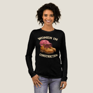 Women in Construction Work Boots and Hard Hat Tri-Blend Shirt