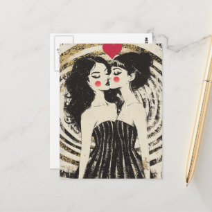 Women in Love Kissing in Matching Dresses Postcard