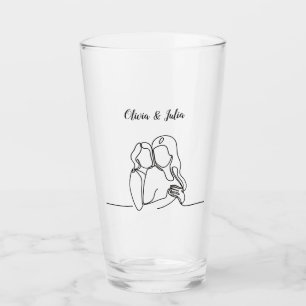 Women in Love Lesbian Line Art Glass