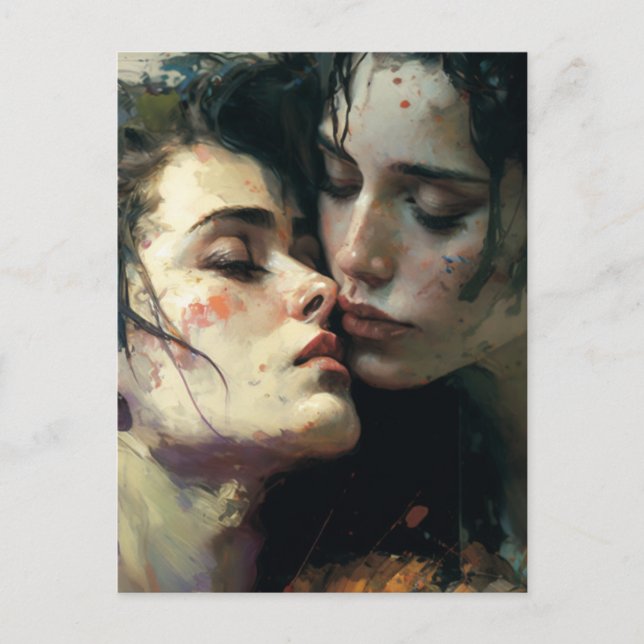 Women In Love Messy Colourful Painting Postcard (Front)
