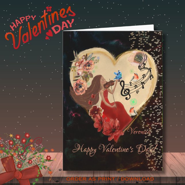 Women in Red Dress playing violin Card (Women in Red Dress playing violin Card)