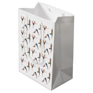 Women In Various Yoga Poses Fun Workout Pattern Medium Gift Bag