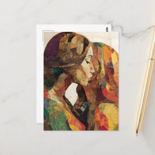 Women Kissing Mixed Media Collage Postcard
