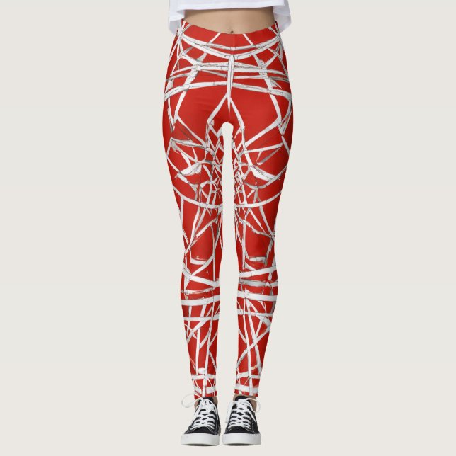 women leggings with red and white waves (Front)