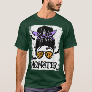 Women Leopard Sunglasses Momster Messy Bun Hallowe T-Shirt