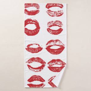 Women lips set. Hand drawn watercolor lips isolate Bath Towel
