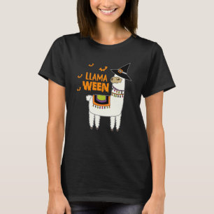 Women Llama Witch Pumpkin Funny Llamaween Hallowee T-Shirt