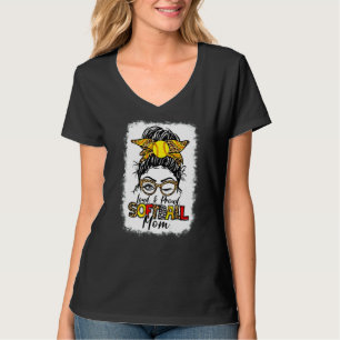 Women Loud & Proud Softball Mum Messy Bun Leopard T-Shirt