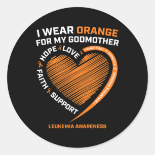 Women Men I Wear Orange For My Godmother Leukaemia Classic Round Sticker