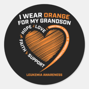 Women Men I Wear Orange For My Grandson Leukaemia  Classic Round Sticker