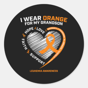Women Men I Wear Orange For My Grandson Leukaemia  Classic Round Sticker