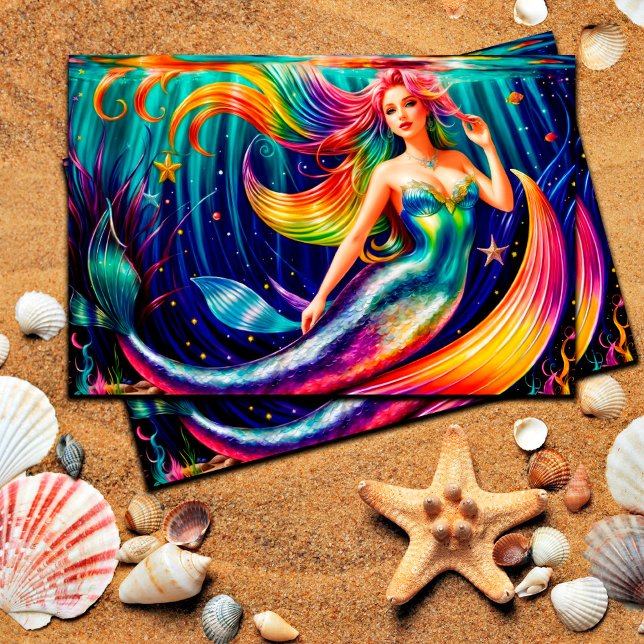 Women Mermaid Stars Bright Beautiful Sea Myth Postcard (Creator Uploaded)