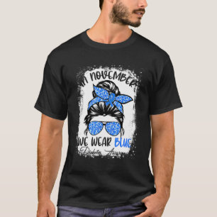 Women Messy Bun Hair Diabetes Awareness T-Shirt