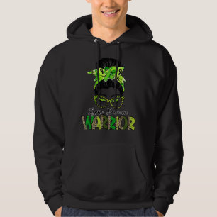 Women Messy Bun Lime Green Ribbon Lyme Disease War Hoodie