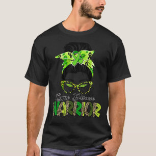 Women Messy Bun Lime Green Ribbon Lyme Disease War T-Shirt