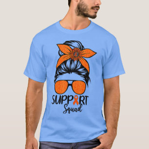 Women Messy Bun Support Squad Orange Leukaemia Awa T-Shirt