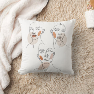 Women Minimalist Line Art Faces Cushion
