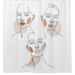 Women Minimalist Line Art Faces Shower Curtain